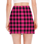 Pink And Black Buffalo Plaid Print Side Slit Mini Skirt