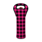 Pink And Black Buffalo Plaid Print Single Neoprene Wine Tote