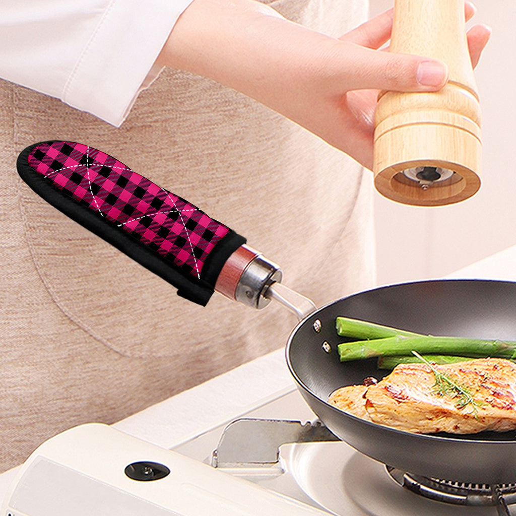 Pink And Black Buffalo Plaid Print Skillet Handle Cover