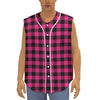 Pink And Black Buffalo Plaid Print Sleeveless Baseball Jersey