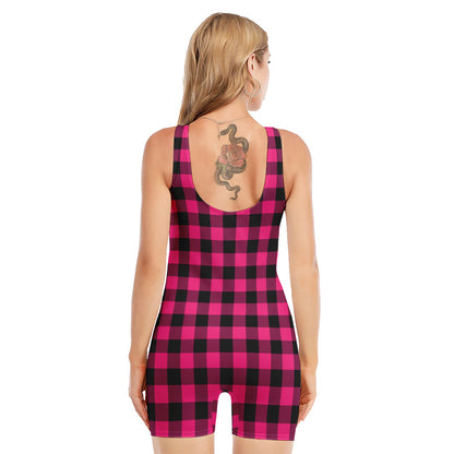 Pink And Black Buffalo Plaid Print Sleeveless One Piece Swimsuit