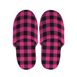 Pink And Black Buffalo Plaid Print Slippers