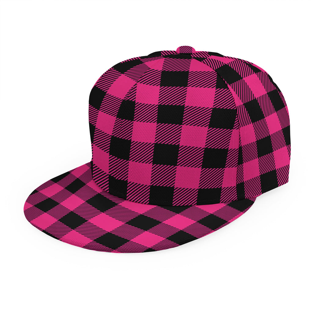 Pink And Black Buffalo Plaid Print Snapback Cap
