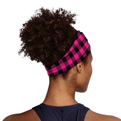 Pink And Black Buffalo Plaid Print Sports Headband