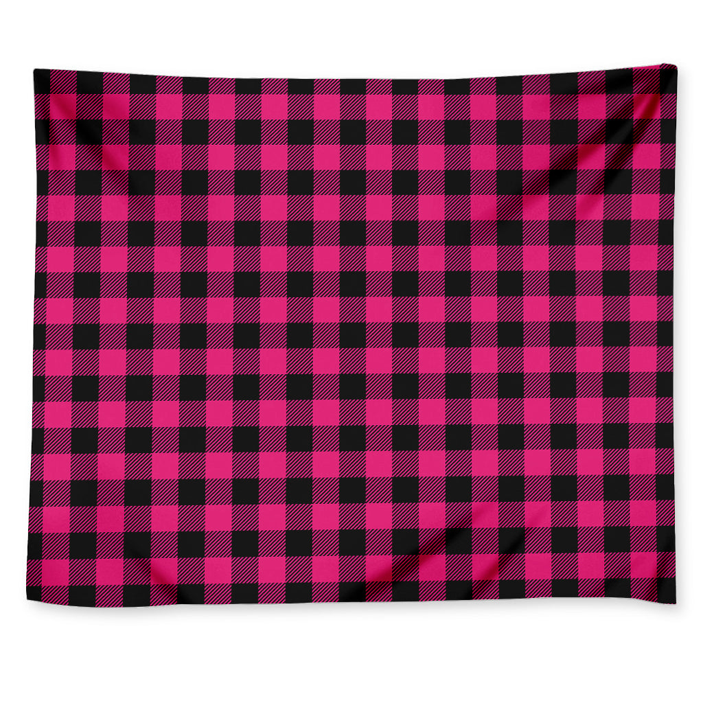 Pink And Black Buffalo Plaid Print Tapestry