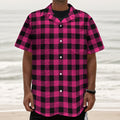 Pink And Black Buffalo Plaid Print Textured Short Sleeve Shirt