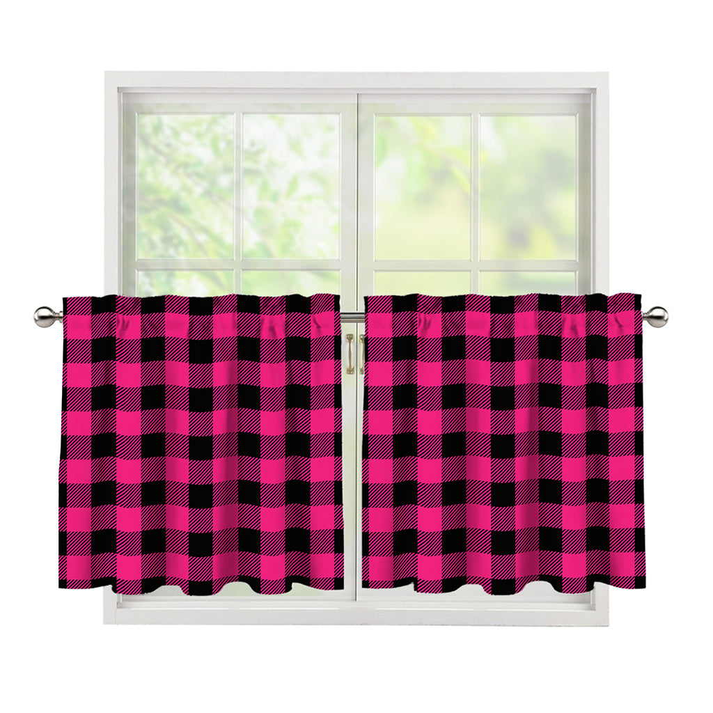 Pink And Black Buffalo Plaid Print Tier Curtains
