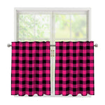 Pink And Black Buffalo Plaid Print Tier Curtains