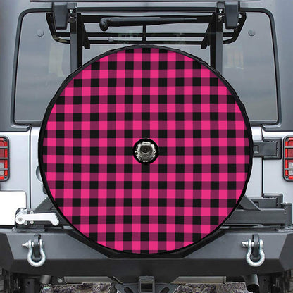 Pink And Black Buffalo Plaid Print Tire Cover With Camera Hole