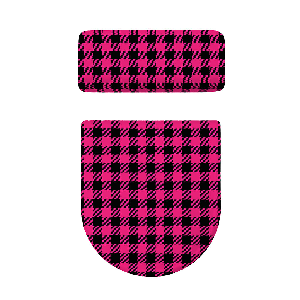 Pink And Black Buffalo Plaid Print Toilet Lid And Tank Cover Set