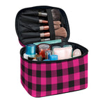 Pink And Black Buffalo Plaid Print Travel Makeup Bag