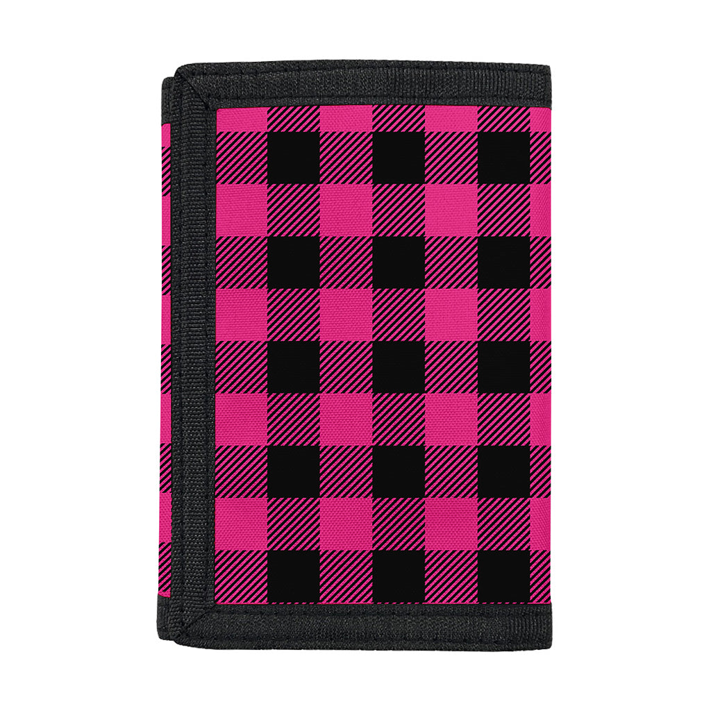 Pink And Black Buffalo Plaid Print Trifold Wallet