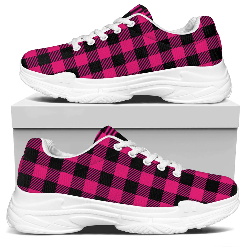 Pink And Black Buffalo Plaid Print White Chunky Shoes