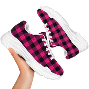 Pink And Black Buffalo Plaid Print White Chunky Shoes