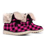Pink And Black Buffalo Plaid Print Winter Boots
