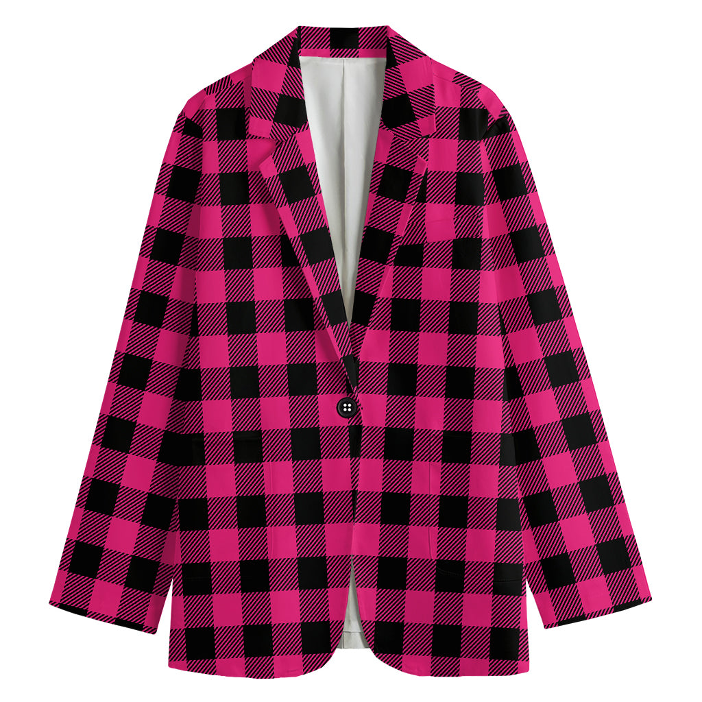 Pink And Black Buffalo Plaid Print Women's Blazer