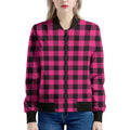 Pink And Black Buffalo Plaid Print Women's Bomber Jacket