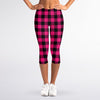 Pink And Black Buffalo Plaid Print Women's Capri Leggings