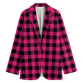 Pink And Black Buffalo Plaid Print Women's Cotton Blazer