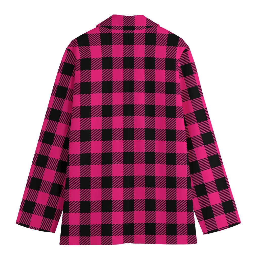 Pink And Black Buffalo Plaid Print Women's Cotton Blazer