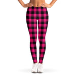 Pink And Black Buffalo Plaid Print Women's Leggings