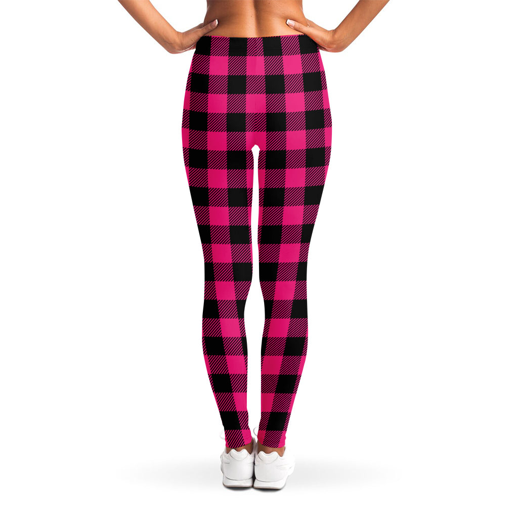 Pink And Black Buffalo Plaid Print Women's Leggings