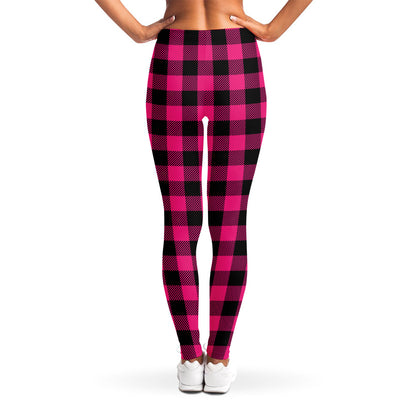 Pink And Black Buffalo Plaid Print Women's Leggings