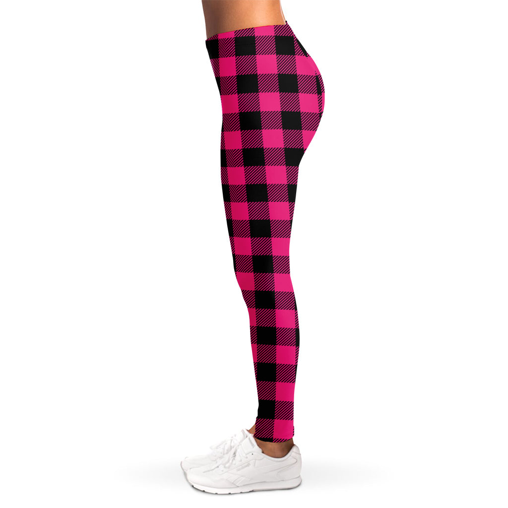 Pink And Black Buffalo Plaid Print Women's Leggings