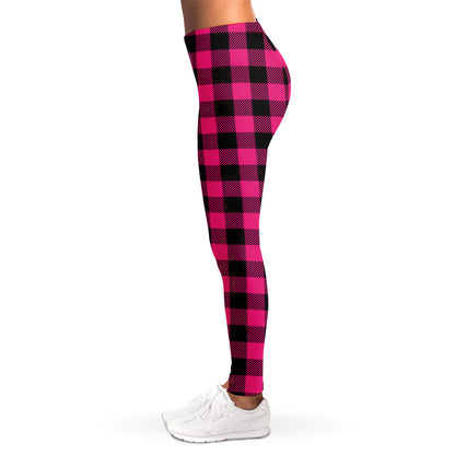 Pink And Black Buffalo Plaid Print Women's Leggings