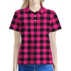 Pink And Black Buffalo Plaid Print Women's Polo Shirt