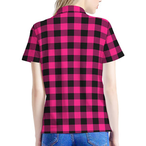 Pink And Black Buffalo Plaid Print Women's Polo Shirt