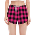 Pink And Black Buffalo Plaid Print Women's Split Running Shorts