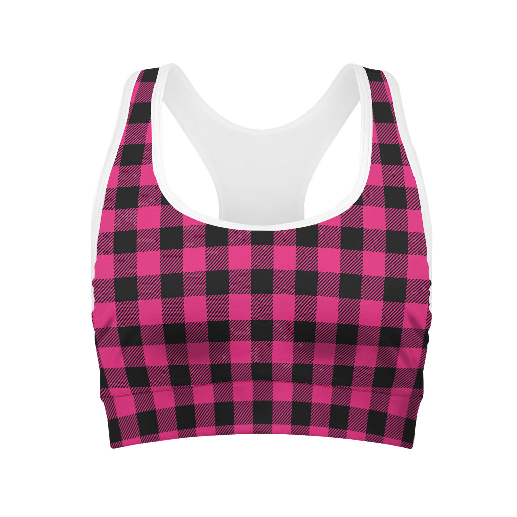 Pink And Black Buffalo Plaid Print Women's Sports Bra