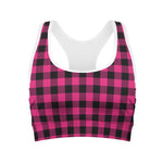 Pink And Black Buffalo Plaid Print Women's Sports Bra