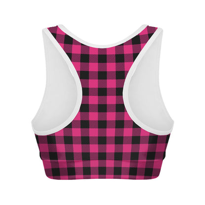 Pink And Black Buffalo Plaid Print Women's Sports Bra