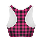 Pink And Black Buffalo Plaid Print Women's Sports Bra