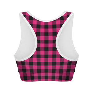 Pink And Black Buffalo Plaid Print Women's Sports Bra