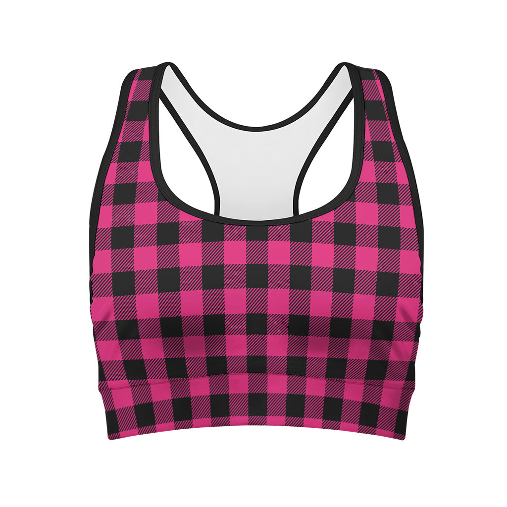 Pink Plaid Print Sports Bra