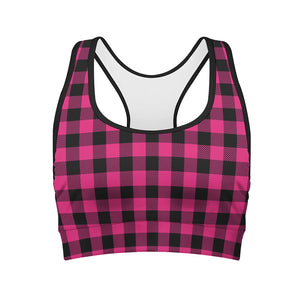 Pink And Black Buffalo Plaid Print Women's Sports Bra