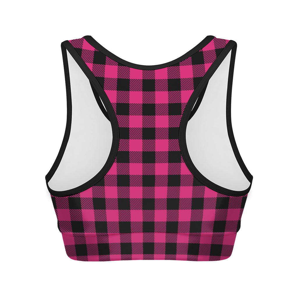 Pink And Black Buffalo Plaid Print Women's Sports Bra