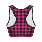 Pink And Black Buffalo Plaid Print Women's Sports Bra