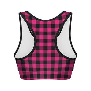 Pink And Black Buffalo Plaid Print Women's Sports Bra