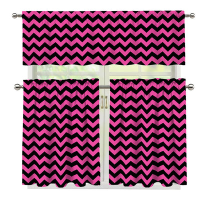 Pink And Black Chevron Pattern Print 3 Piece Kitchen Curtains