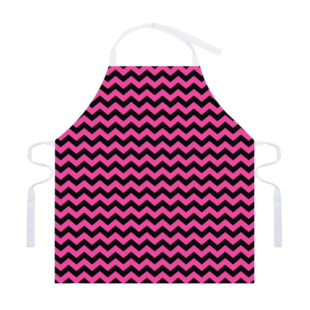 Pink And Black Chevron Pattern Print Adjustable Apron