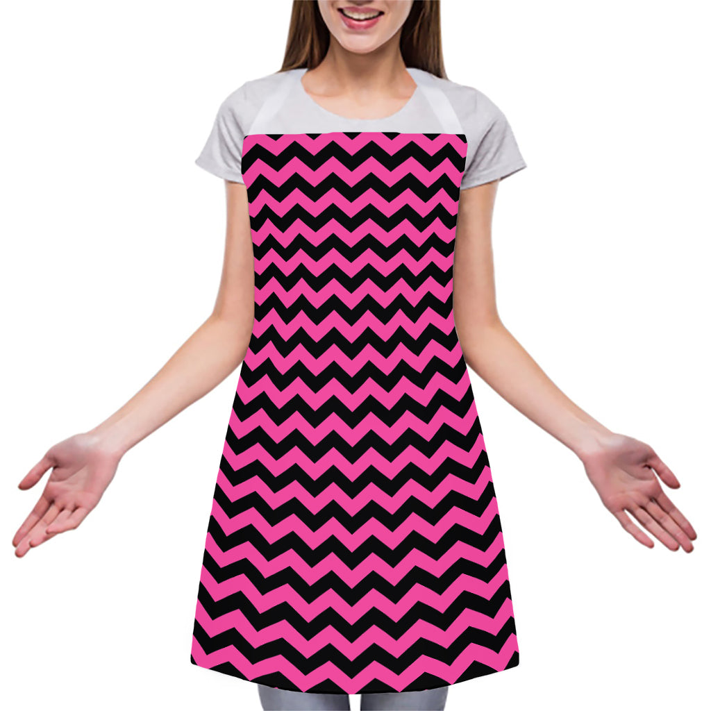 Pink And Black Chevron Pattern Print Adjustable Apron