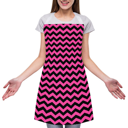 Pink And Black Chevron Pattern Print Adjustable Apron
