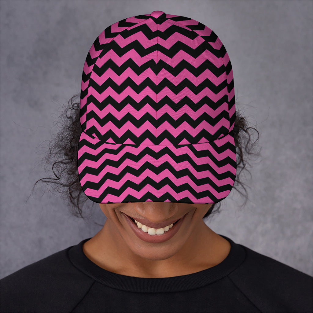 Pink And Black Chevron Pattern Print Baseball Cap