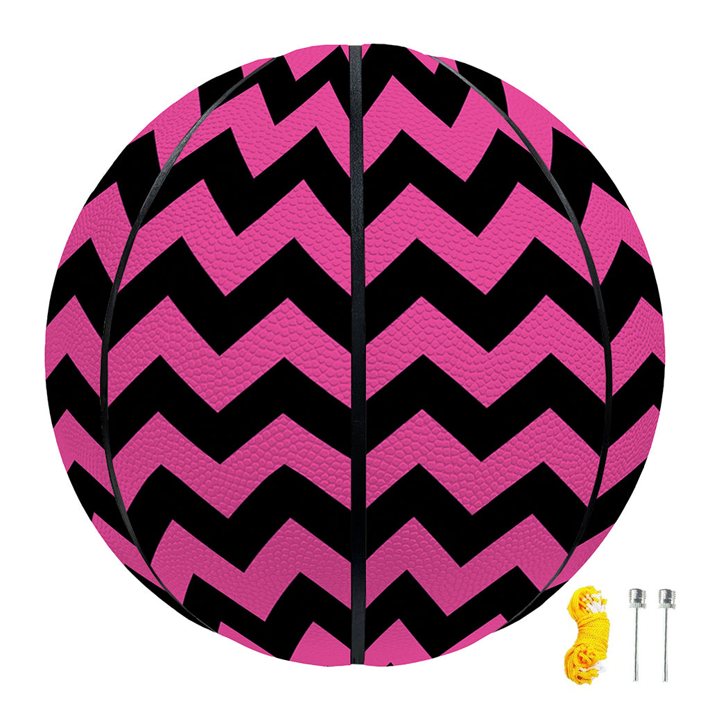 Pink And Black Chevron Pattern Print Basketball