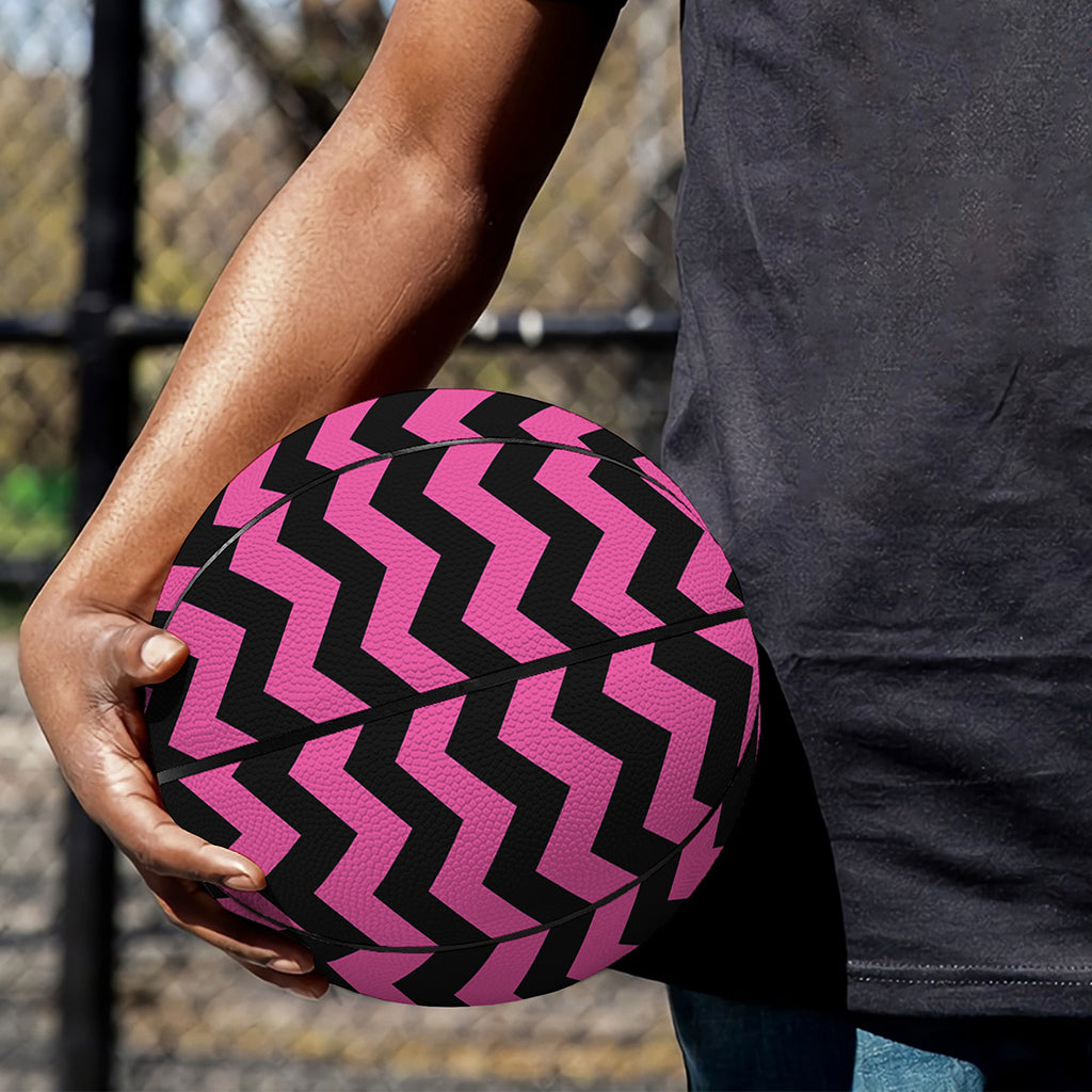 Pink And Black Chevron Pattern Print Basketball