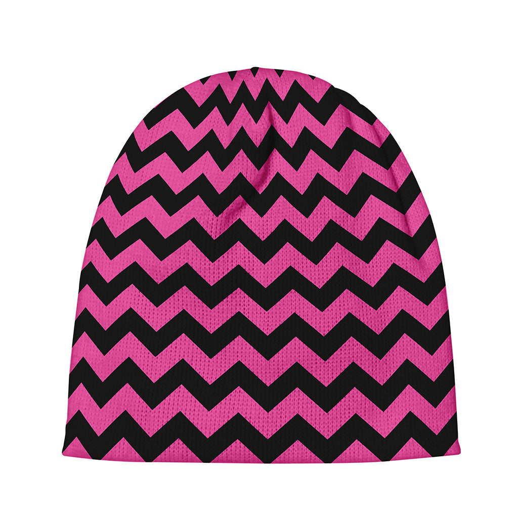Pink And Black Chevron Pattern Print Beanie